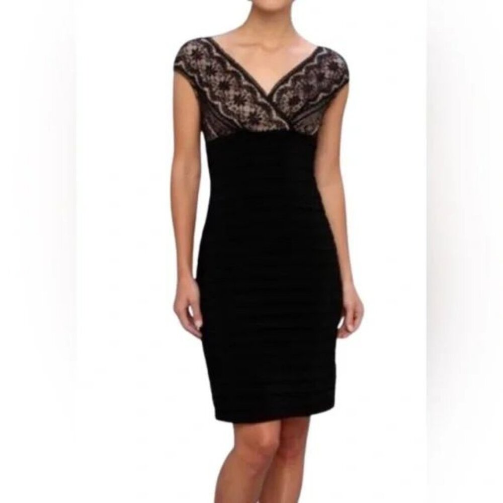Adrianna Papell Black Lace & Shutter Pleat Dress Size 4 - Picture 3 of 14